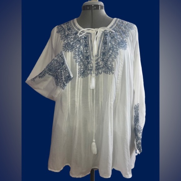 Vineyard Vines embroidered pintuck top, sz Lg - Picture 1 of 6